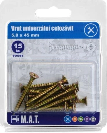 Universal skrue fuldgevind 5 × 45 mm, galvaniseret, 15 stk.