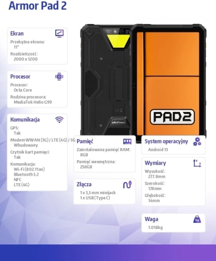 Robust Ulefone Armor Pad 2 4G-tablet 11" 8/256 GB IP69K – Sort