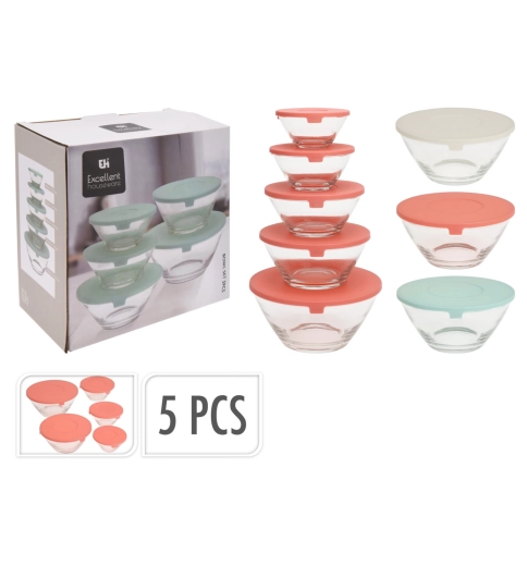 Sæt med glasskåle med låg, 5 stk.