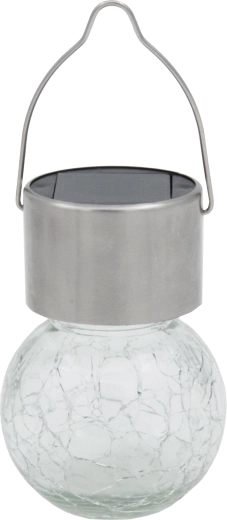 Hængende solcellelampe kugle, klar, rustfrit stål og glas, 1 LED
