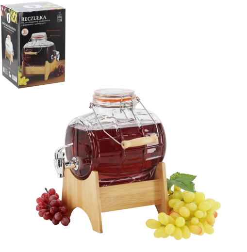 Glasfad 3 l med bambusstand og hane