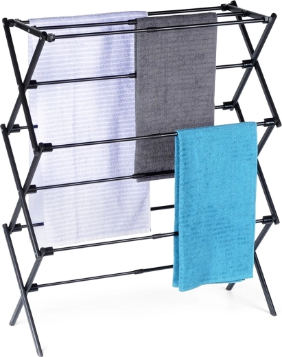 Metalsort teleskopisk sort fritstående tørrestativ til tøj 47–78 × 94 cm