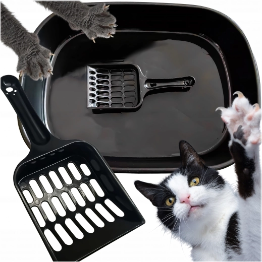 Åben kattetoilet med skovl, sort 41 × 31 × 9 cm