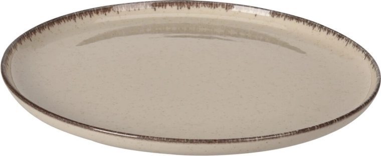 Porcelæn flad tallerken 27 cm, beige med brun kant