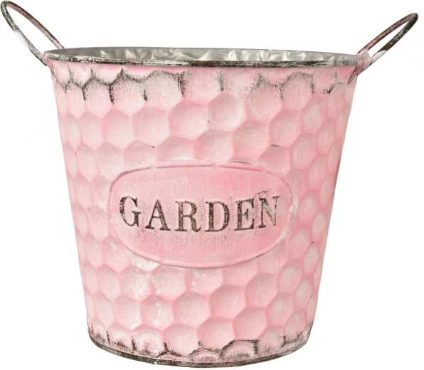 Blomsterpotte GARDEN i metal, rosa, firkantet 17 × 17 × 18 cm