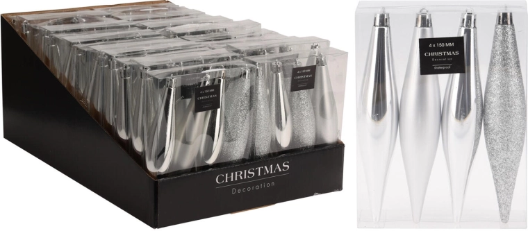 Julepynt istapper 15 cm – sølvblandet mix, 4 stk.