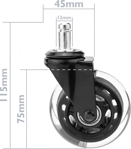 Gummihjul til kontor- og gamingstole, med leje (tap 12 mm) – 1 stk