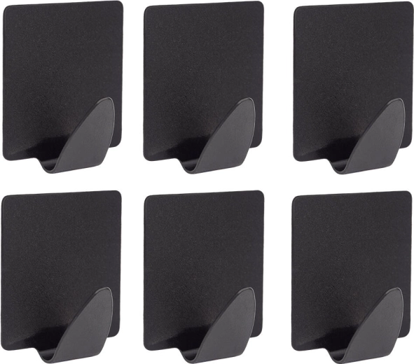 Selvklæbende stålkrog, rektangulær, sort (6 stk.)