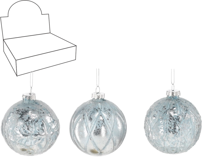 Glaskugler til jul 8 cm, blå‑sølv, sæt med 12 stk.