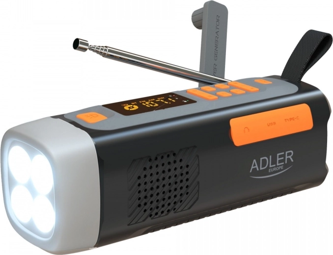Nødradio med solpanel og dynamo ADLER AD 1920, Bluetooth og powerbank 4500 mAh