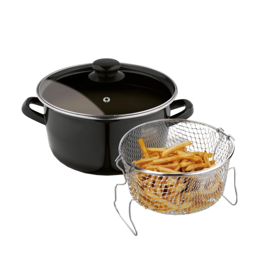 Tadar emaljeret gryde til pommes frites med kurv og låg 22 cm