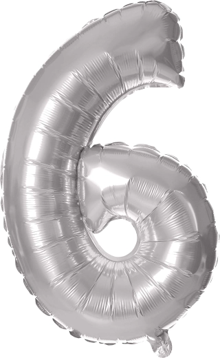 Folieballon TORO tal 6, 30 cm, sølvfarvet