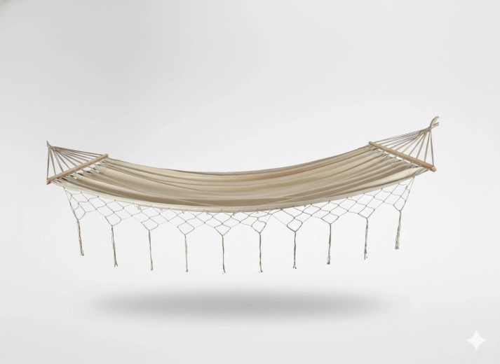 Boho hængekøje med frynser 200 × 100 cm beige