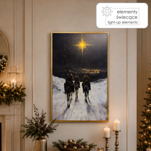 Lærredsbillede med LED-bagbelysning Tre konger 40 × 60 cm, guldramme