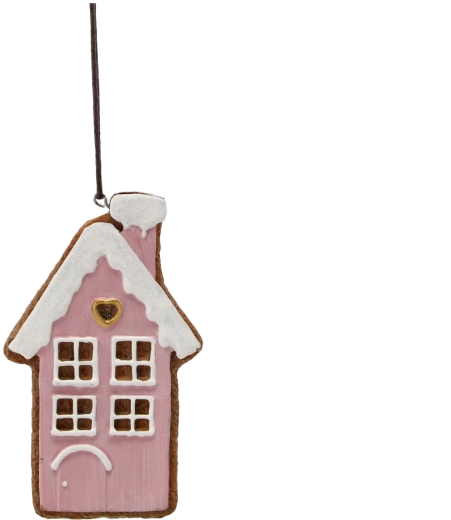 Hængende juledekoration honningkagehus lyserød 12,5 cm – sæt 8 stk Chomik