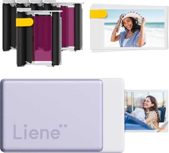 Liene Pearl N200 Pro bærbar fotoprinter 2 × 3" med selvklæbende papir, lilla (startsæt)