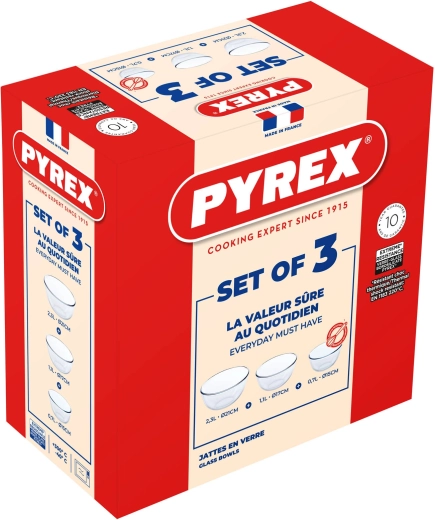 Sæt af glasskåle PYREX 3 stk 0,7 l + 1,1 l + 2,3 l