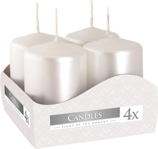 Adventslys 60 × 40 mm metallisk hvid glans (4 stk)