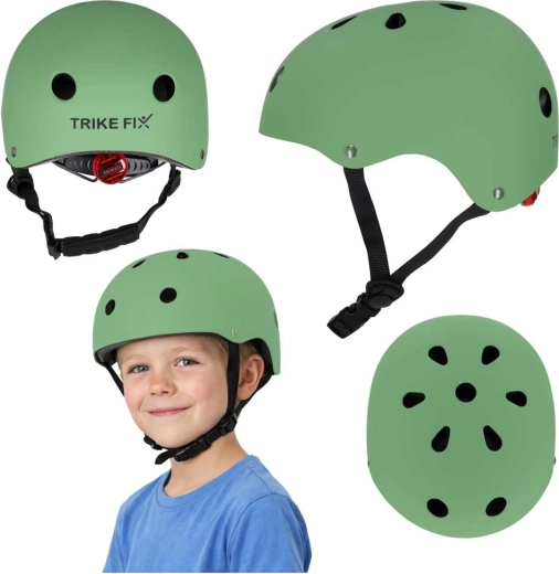 børnecykelhjelm TRIKE FIX med LED, størrelse M (55–58 cm), mørkegrøn