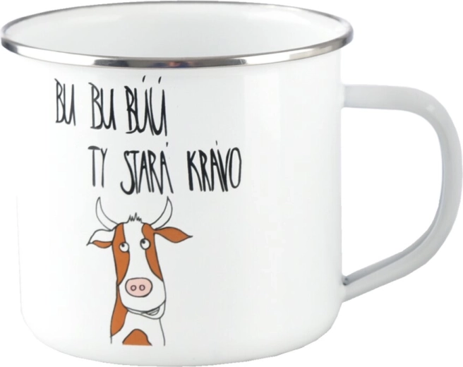 Hvid emaljekrus „Bu, bu…“ 500 ml