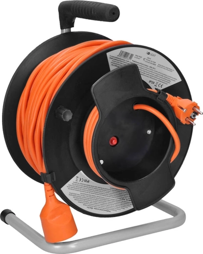 Solight forlængerledning på kabeltromle, 50 m, med termosikring, 1 udtag, orange
