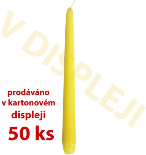 Koniske paraffinlys gule 18,5 × 2,3 cm – pakke med 50 stk.