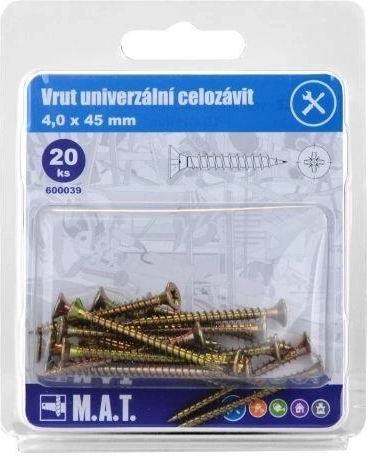 Universal skrue fuldgevind 4 × 45 mm, galvaniseret, 20 stk.
