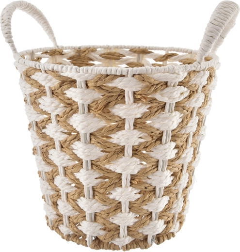 Stor flettet opbevaringskurv beige-hvid 32 × 32 × 28 cm