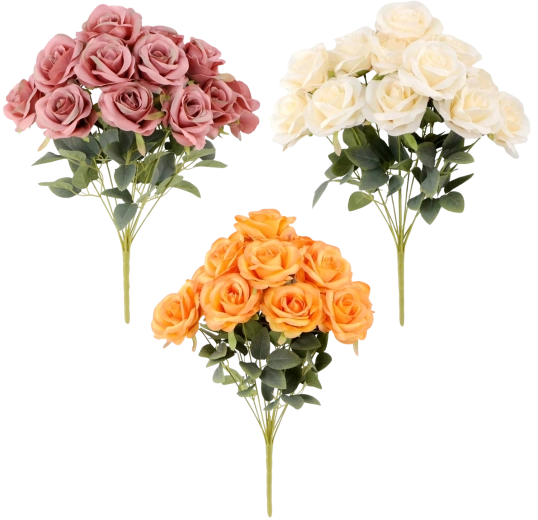 Kunstig rosenbuket (12 blomster) 47 cm – farvemix