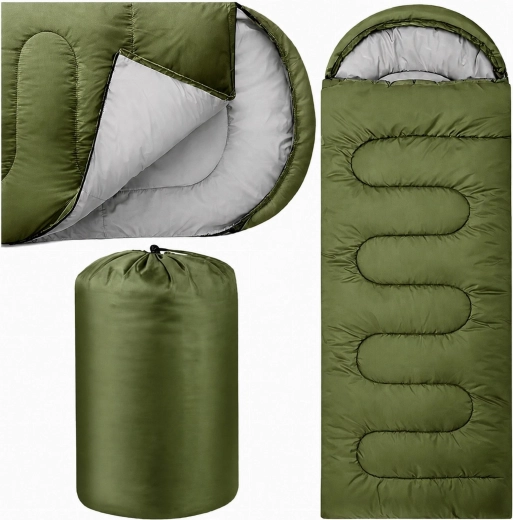 Turistsovepose mumie 2-i-1 med hætte 210 × 70 cm, grøn