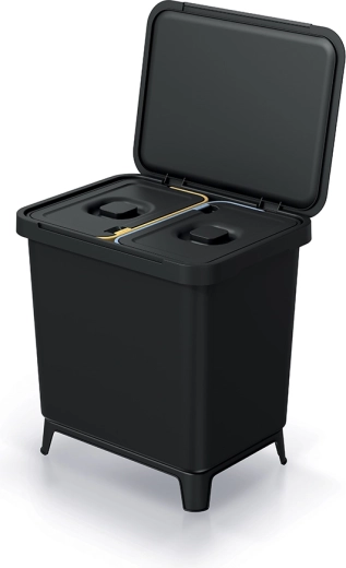 Affaldsspand med to kamre 2×10 l af genanvendt plast, sort