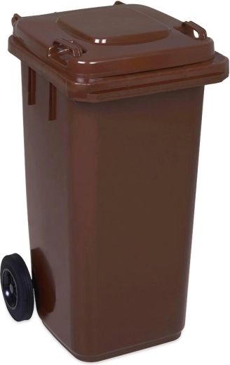 Plastisk skraldespand 120 l brun på hjul