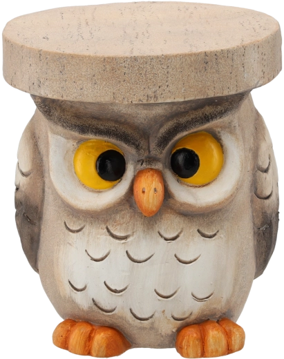 Havepynt i form af dekorativ ugle – piedestal til blomsterkrukke