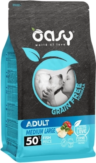 Oasy Grain Free Adult Medium/Large Fish foderpiller til hunde 12 kg