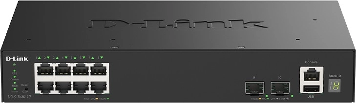Smart managed switch D-Link DGS-1530-10/E med 8 gigabitporte og 2 10G SFP+-porte