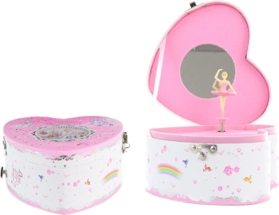 Musikalsk smykkeskrin med ballerina – hjerte, lyserød