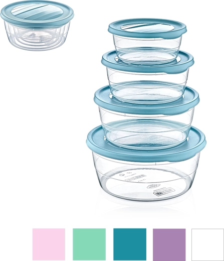 Sæt med 4 runde madopbevaringsdåser Trend Box (0,3 l + 0,7 l + 1,1 l + 1,75 l)