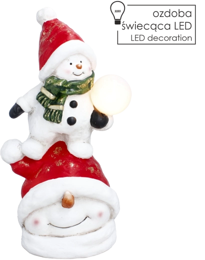 Juledekorativ figur snemand med LED-kugle 47 cm - 1 stk.