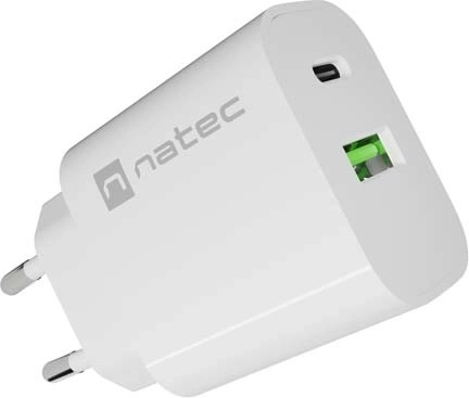 Natec Ribera netoplader 20 W USB-A + USB-C, hvid