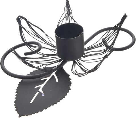 Metal lysestage – blomst, sort