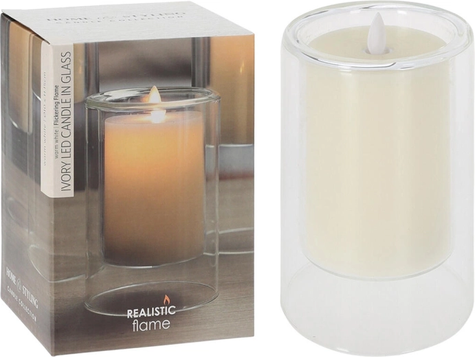 LED-lys i glas Ivory 10 × 15 cm med flimrende flamme
