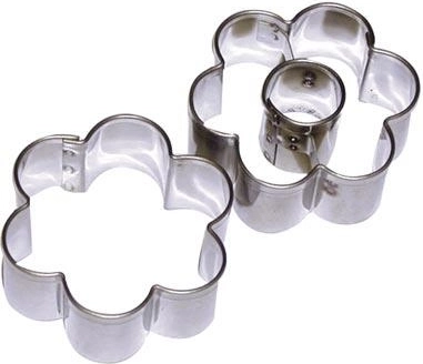 Rustfri udstikkere blomst med midte 4 cm, sæt 2 stk.