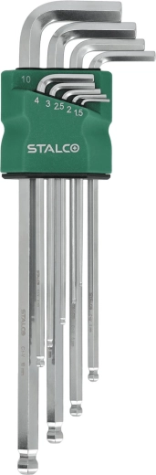 Stalco sæt unbrakonøgler HEX 1,5–10 mm, forlængede med kuglehoved, 9 stk.