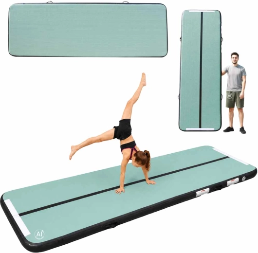 Oppustelig gymnastik Air Track-måtte 300 × 100 × 10 cm med elektrisk pumpe, grøn