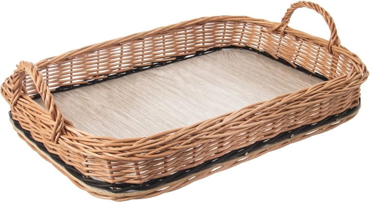 Flettet serveringsbakke med håndtag 46 × 31 cm