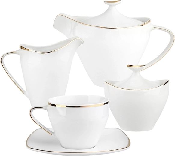 Kaffesæt MariaPaula Moderna firkantet med gulddesign til 6 personer, 15 dele