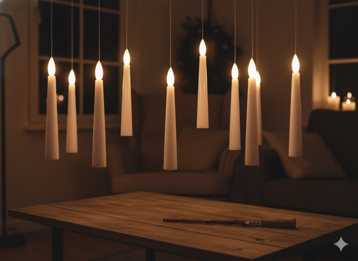 Sæt med 10 hængende LED-lys med tryllestav 1,5 × 15,5 cm