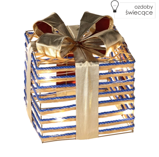 Juledekoration gaveæske med blå sløjfe 25 cm med LED-belysning
