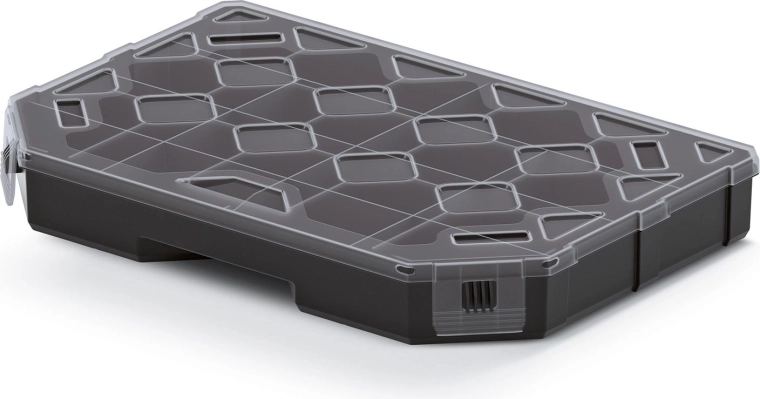 Organizer med skillevægge 284 × 195 × 40 mm, sort med transparent låg