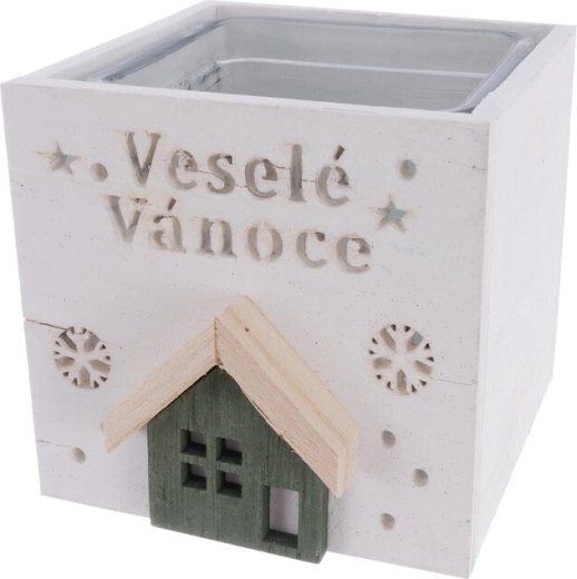 Trælysestage Glædelig jul hvid